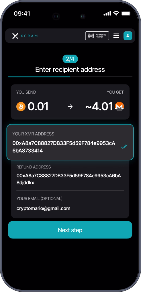 2 Step Xgram Crypto Exchange - Deposit Crypto
