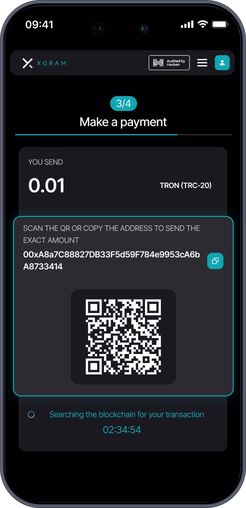 3 Step Xgram Crypto Exchange - Await Confirmations