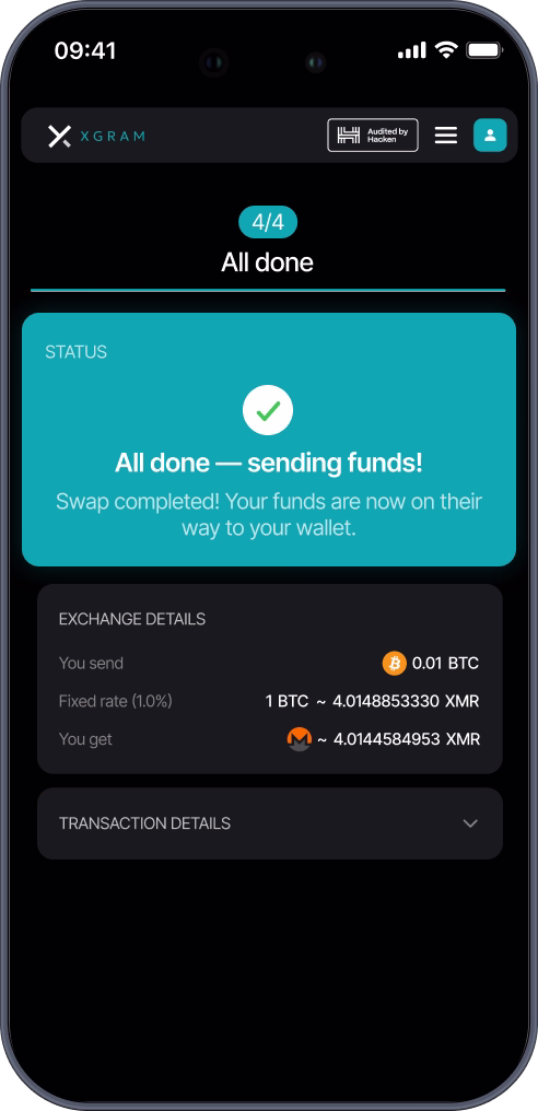 4 Step Xgram Crypto Exchange - Receive Crypto